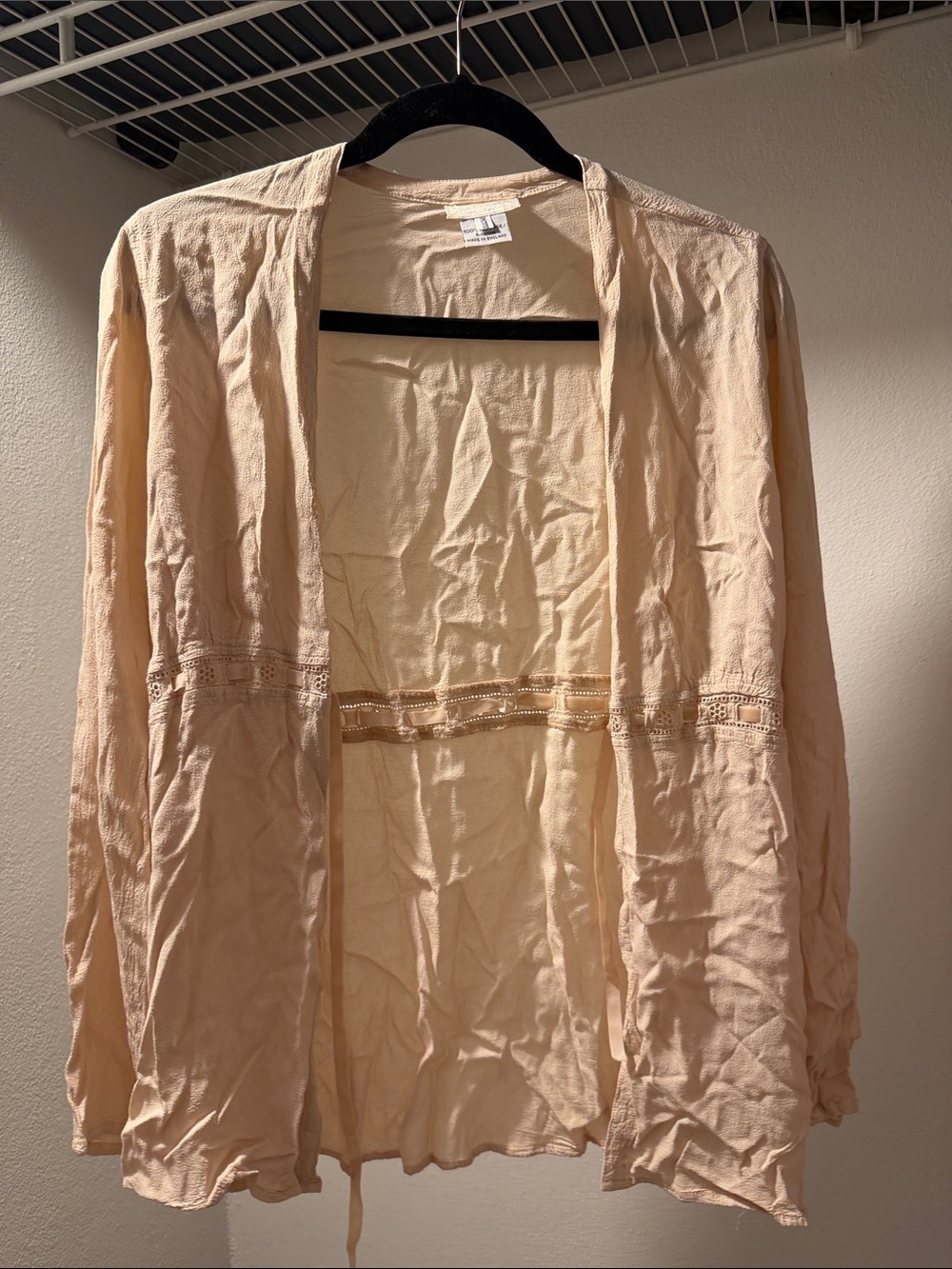 Women's Light Pink Open-Front Lace-Trim Cardigan Jacket